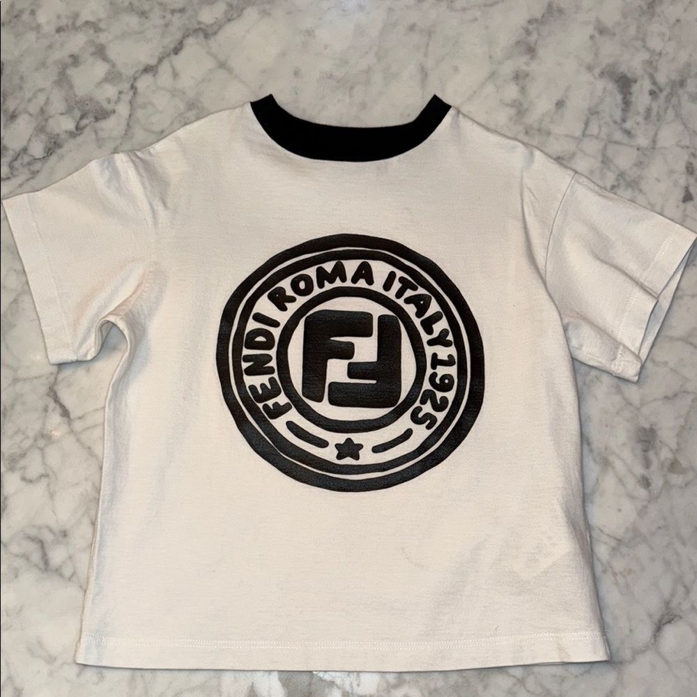 Fendi Roma Kids White & Black Logo Tshirt 3a